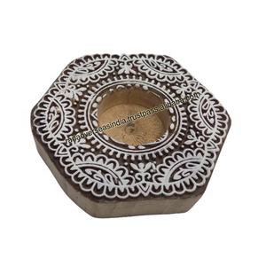 Wooden Hexagonal <b>Tea</b> <b>Light</b> <b>Candle</b> Holder With Hand Carved Design for Party and Events Decoration - Product Image 3