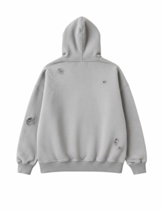 Sweat à capuche zippé gris délavé pour homme, coupe oversize, style vintage, effet usé, en molleton, streetwear, avec poches - Product Image 4