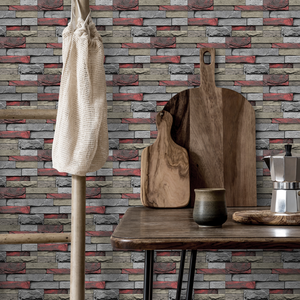 Adesivo da parete in marmo con mattoni di pietra rossa PVC facile da pulire impermeabile per la decorazione da parete del bagno della cucina - Product Image 4