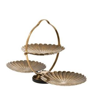 Support à gâteau décoratif en aluminium fait main à 2 niveaux pour fêtes et mariages, finition dorée personnalisée, emballage avec logo sur mesure - Product Image 2