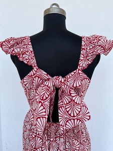 Open Back Bow Tie Woven Cotton Breathable A-Line Maxi Dress Sleeveless <b>Summer</b> Boho with Ruffle Strap for Women Wholesale - Product Image 4
