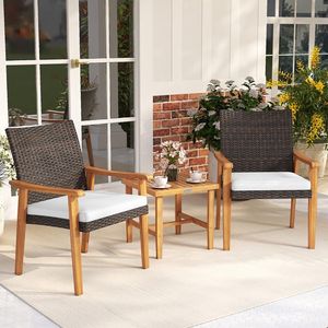 Set Bistrot da Esterno in Legno di Acacia, Collezione di Mobili da Giardino in Rattan PE a 3 Pezzi - Product Image 3