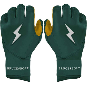 BRUCE BOLT Premium Leather Batting <b>Gloves</b>-Dark Green Gold Professional <b>Baseball</b> Softball Gear Secure Wrist Support Left-handed - Product Image 1