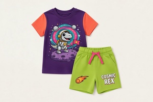 Ensemble de vêtements pour enfants, t-shirt et short en coton, respirant, léger, confortable pour l'été, taille personnalisée - Product Image 2