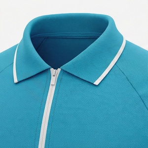 Polo à manches courtes turquoise pour homme avec fermeture éclair, tricoté, séchage rapide, design uni, coupe classique - Product Image 4