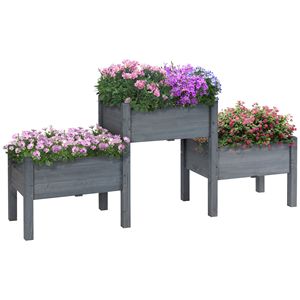Fioriera a 3 livelli autoportante in legno grigio per erbe aromatiche e fiori 73x18x32 - Product Image 1