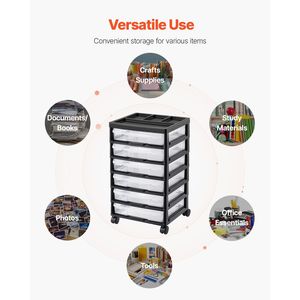 Carrello Portaoggetti a 6 Ripiani di Grande Capacità, Telaio Nero con Organizer Superiore e 4 Ruote Rimovibili, 6 Contenitori Trasparenti - Product Image 5
