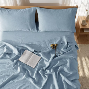 High Quality Natural Linen <b>Bed</b> <b>Sheet</b> Set Soft Breathable Vintage Style Flat Fitted <b>Sheet</b> Sets - Product Image 4