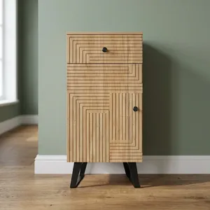 Minimalist Wooden Bathroom <b>Cabinet</b> with 1 Drawer and 1 Door Storage Unit Mango Wood Finish Freestanding Design - Product Image 1
