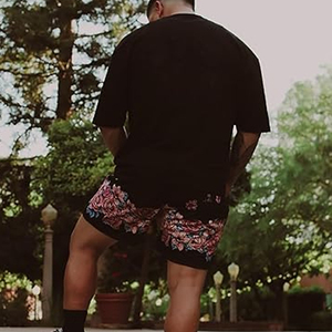 Wholesale Custom Men's Basketball Shorts Mesh Double <b>Layer</b> Plus Size Blue Breathable Quick Dry Comfortable Pockets Floral - Product Image 4