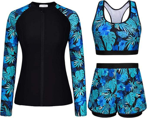 Ensemble de 3 pièces pour femmes, chemise de bain à manches longues, soutien-gorge de sport, short taille haute, tenue de fitness et d'entraînement - Product Image 5