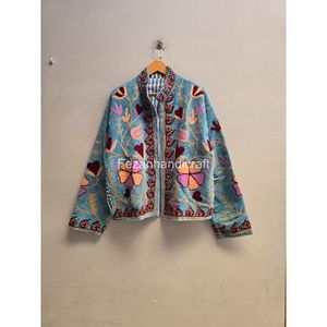 Floral Embroidered Cotton Blazer Floral Pattern <b>Mandarin</b> <b>Collar</b> Full Sleeve Spring Wear Women's <b>Jacket</b> - Product Image 2