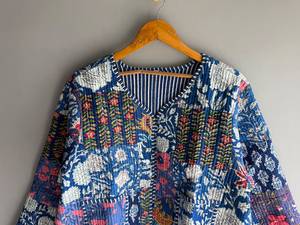 Bohemian Patchwork Cotton Jacket <b>Women</b> V-Neck Three Quarter Sleeve Hand Embroidered Floral Open Front Casual Outerwear gift - Product Image 5