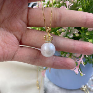 Collar de Perlas de Agua Dulce de 10-13 mm con Luz Intensa para Mujer, Colgante de Corona de Plata Pura, Brillante, Transparente, Fino - Product Image 4