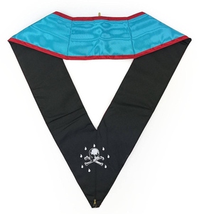 Collier Maçonnique Turquoise de Maître Vénérable Memphis Misraim avec Bordure Violette et Rayon de Soleil en Laurier pour les Officiers de Loge - Product Image 5
