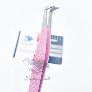 Pince à épiler d'extension de cils à pointe en microfibre rose durable en acier inoxydable solide pince à cils écologique - Product Image 3