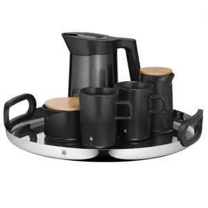 Round Metal Serving Tray With Handle <b>Black</b> Minimalist Design Multi Piece Set for Dining <b>Table</b> Use - Product Image 1