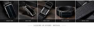 Ceinture pour homme en cuir de vache véritable avec boucle automatique et plaque en alliage géométrique - Product Image 2
