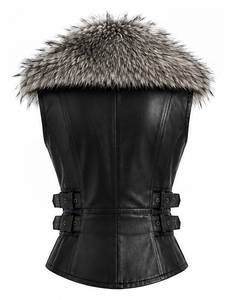Veste en simili cuir pour femme avec col en fausse fourrure et fermeture éclair - Product Image 6