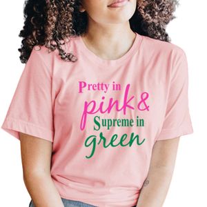 Camiseta Pretty in Pink Supreme en verde, camiseta de algodón de manga corta, top informal a la moda para mujer, ropa griega cómoda de verano - Product Image 1