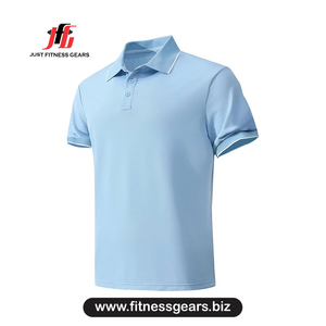 Polo à manches courtes bleu clair pour homme, séchage rapide, tricoté, couleur unie, coupe décontractée - Product Image 1