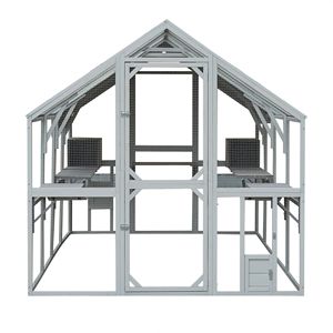 Grande maison pour chat d'extérieur de 110 pouces avec plateformes, couverture imperméable améliorée, enclos pour chatons blanc et gris - Product Image 6