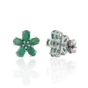 Best Quality Natural <b>Emerald</b> Gemstone Floral Design 925 Sterling Silver Fine Handmade <b>Stud</b> Earrings For Women Everyday Wear - Product Image 5