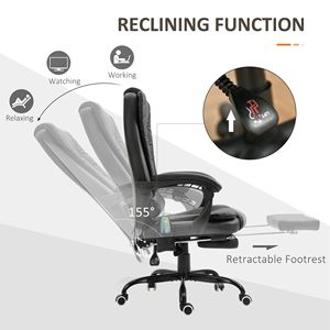 Sedia da Ufficio Direzionale con Schienale Alto, Massaggio Vibrante a 7 Punti, Supporto Lombare, Poggiapiedi e Altezza Regolabile, Nera - Product Image 5