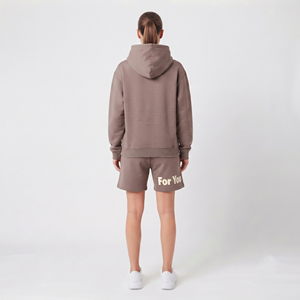 Conjunto de Sudadera con Capucha y Estampado Puff para Mujer, Sudadera Casual con Cremallera, Manga Larga, Pantalones Cortos con Cintura Elástica, Conjunto de 2 Piezas - Product Image 2