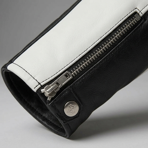 Blouson moto homme en cuir PU noir et blanc, coupe ajustée, col rabattable, fermeture éclair, style hiver - Product Image 6
