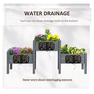 Fioriera a 3 livelli autoportante in legno grigio per erbe aromatiche e fiori 73x18x32 - Product Image 6