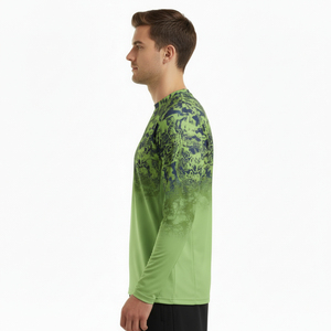 เสื้อยืดแขนยาวผู้ชาย สีเขียว-น้ำเงิน แห้งเร็ว ระบายอากาศดี สวมใส่สบาย คอกลม ผ้าถัก คอตตอน/ใยไผ่ ทรงปกติ - Product Image 4