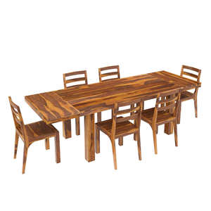 Juego de Comedor de Madera Maciza de 7 Piezas, Rectangular, Rústico Moderno, 6 Sillas, Muebles Estables para el Hogar - Product Image 3