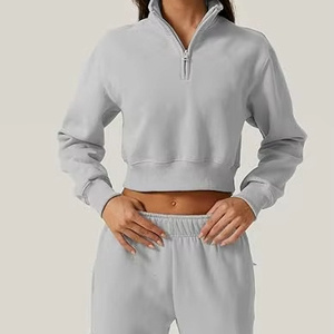 Sudadera corta personalizada para mujer con media cremallera, cuello alto, manga larga, top corto, para entrenamiento, gimnasio, ropa de calle, uso casual - Product Image 1