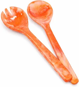 Ensemble de cuillères de service de luxe en résine orange, cuillères fourchues à long manche, finition miroir, durables, écologiques, design moderne pour les fêtes - Product Image 1