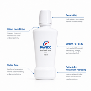Custom 300ml Flat PET Mouthwash <b>Bottle</b> Clear Amber <b>Pink</b> White Plastic Oral Care Packaging with Screw Cap Vietnam Factory - Product Image 4