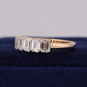OM GEMS 10K Solid Gold Emerald Cut Lab Created <b>Diamond</b> Half Eternity Band IGI Certified D-VVS Clarity Minimalist Wedding Band - Product Image 2