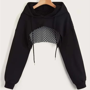 เสื้อฮู้ดดี้สปอร์ตทรงครอปแบบมีเชือกผูก ไหล่ตก ตัดเว้า ดีไซน์สปอร์ต ไม่มีเสื้อซับใน - Product Image 1