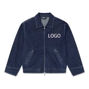 Custom 100% Cotton Denim Single Button Hooded Breathable Quick Dry Vintage Stone Washed Bomber <b>Trucker</b> Indigo <b>Jacket</b> for <b>Men</b> - Product Image 2