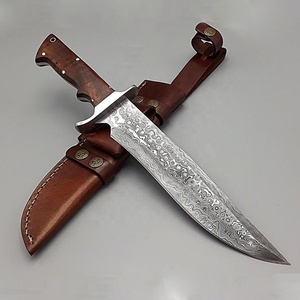 Couteau Bowie personnalisé fait main avec manche en bois de Damas, lame pleine longueur, étui en cuir, pour la chasse, le camping et la survie - Product Image 6