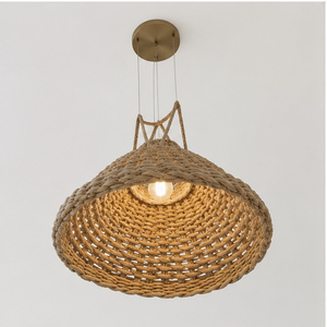 Luminaire suspendu en rotin tissé moderne KOTTRAVAI, forme de cône naturelle, luminaire de plafond - Product Image 2