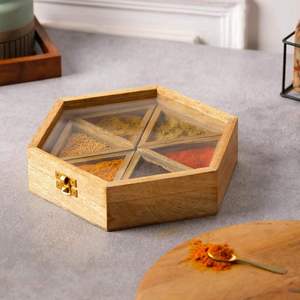 Caja de Especias Rectangular de Madera de Pino Multiusos Personalizada, Imitación Antigua Pulida, 9 Compartimentos, Almacenamiento de Masala, Ecológica - Product Image 3