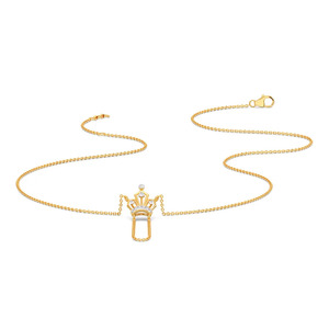 Crown Crest Diamond Pendant <b>Necklace</b> with Elegant <b>Long</b> Loop Chain Design - Product Image 3