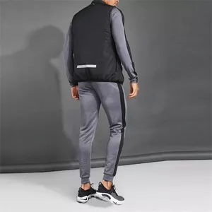 Gilet matelassé sans manches noir pour homme, col montant, coupe-vent, polyester, bande réfléchissante, veste sportive d'automne - Product Image 3