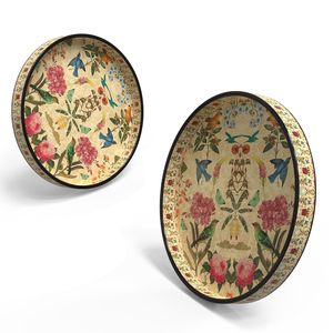 Handcrafted Round Wooden Serving Tray Set of 2 Floral & <b>Bird</b> Design Dinner Serving <b>Platter</b> Available At Best and Lowest Price - Product Image 4