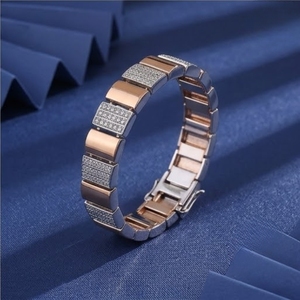925 Silver Rose Gold Link <b>Bracelet</b> for Men and Women CZ Stone Stylish <b>Adjustable</b> Luxury Jewelry Accessory - Product Image 2