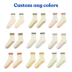 <b>Custom</b> Pilates <b>Grip</b> <b>Socks</b> Green Striped Letter Design Spandex Anti-Slip Breathable Seamless Daily Wear Multi-color Women <b>Socks</b> - Product Image 3