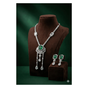 Conjunto de Collar y Aretes de Piedra Verde Esmeralda Premium, Joyería Elegante para Novia y Fiesta, Moda para Mujer - Product Image 1