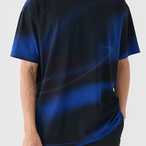 Camiseta de algodón para hombre, cuello redondo, manga corta, teñido degradado azul y negro, ajuste regular, informal, tejido transpirable, diseño de color liso - Product Image 3