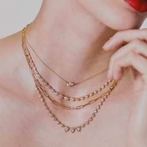 Collier pendentif en or 14K avec diamants de laboratoire taille poire et marquise, double pierre Toi et Moi à taille mixte, serti en grappe sur chaîne câble, prix d'usine - Product Image 4